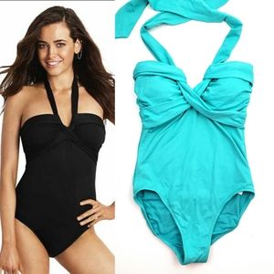 Seafolly Goddess Maillot One Piece Teal Swimsuit Halter Swim Tummy Control